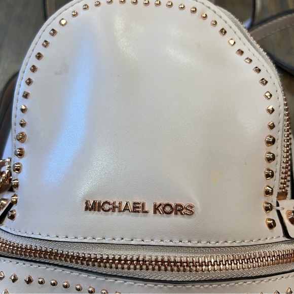 MICHAEL KORS Rhea Mini Leather Backpack Studded Soft Pink/Rose Gold - Picture 3 of 9
